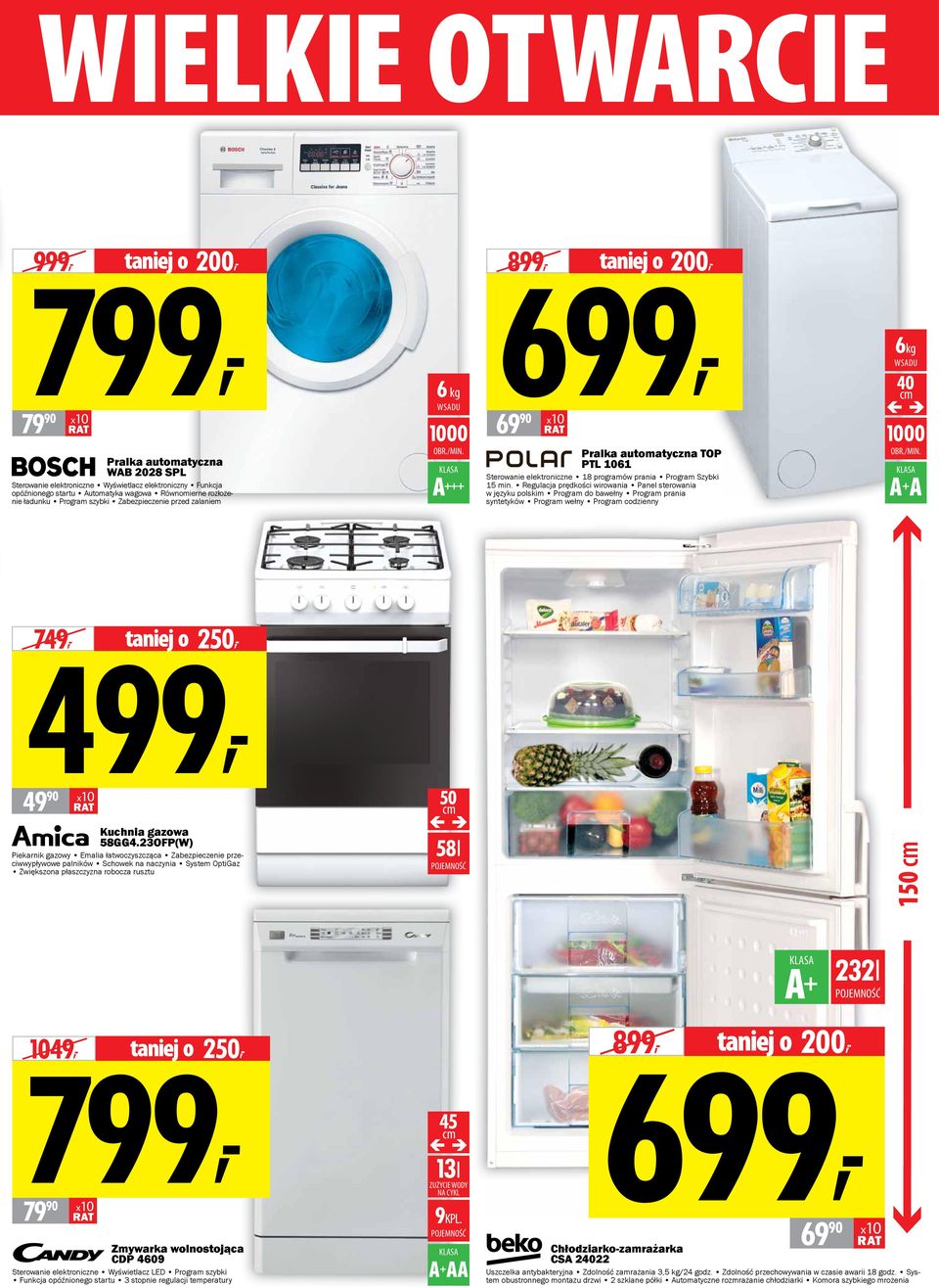 A +++ 6, 69 90 8, taniej o 200, Pralka automatyczna TOP PTL 1061 Sterowanie elektroniczne 18 programów prania Program Szybki 15 min.