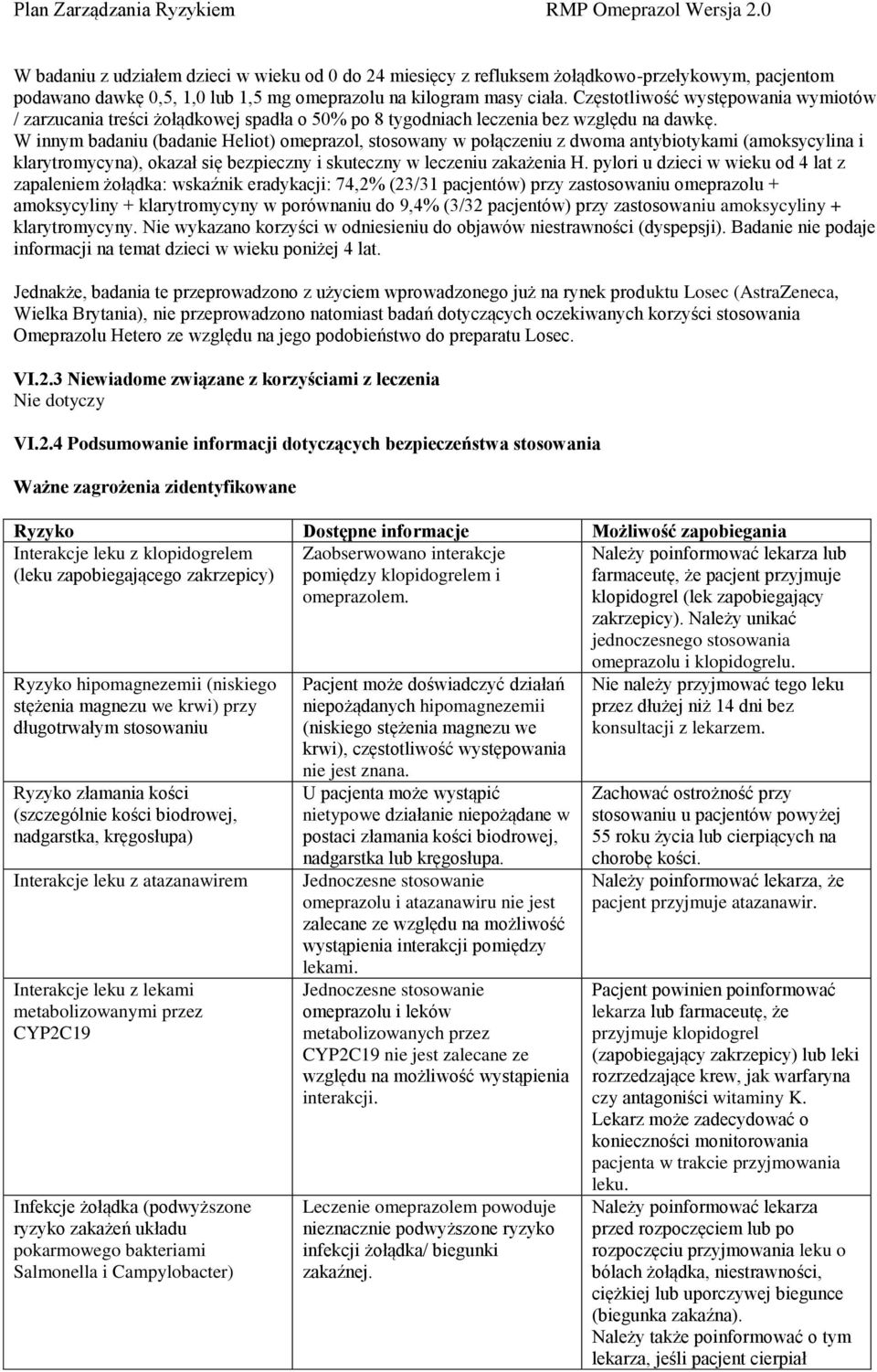 W innym badaniu (badanie Heliot) omeprazol, stosowany w połączeniu z dwoma antybiotykami (amoksycylina i klarytromycyna), okazał się bezpieczny i skuteczny w leczeniu zakażenia H.