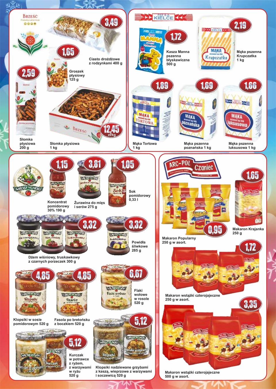 3,32 3,32 Powidła śliwkowe 285 g Makaron Popularny 250 g 0,95 Makaron Krajanka 250 g 1,72 Dżem wiśniowy, truskawkowy z czarnych porzeczek 4,85 4,85 6,67 Flaki wołowe w rosole 520 g Makaron wstążki