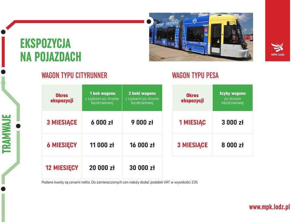 ekspozycji Szyby wagonu po stronie bezdrzwiowej TRAMWAJE 3 MIESIĄCE 6 000 zł 9 000 zł 6