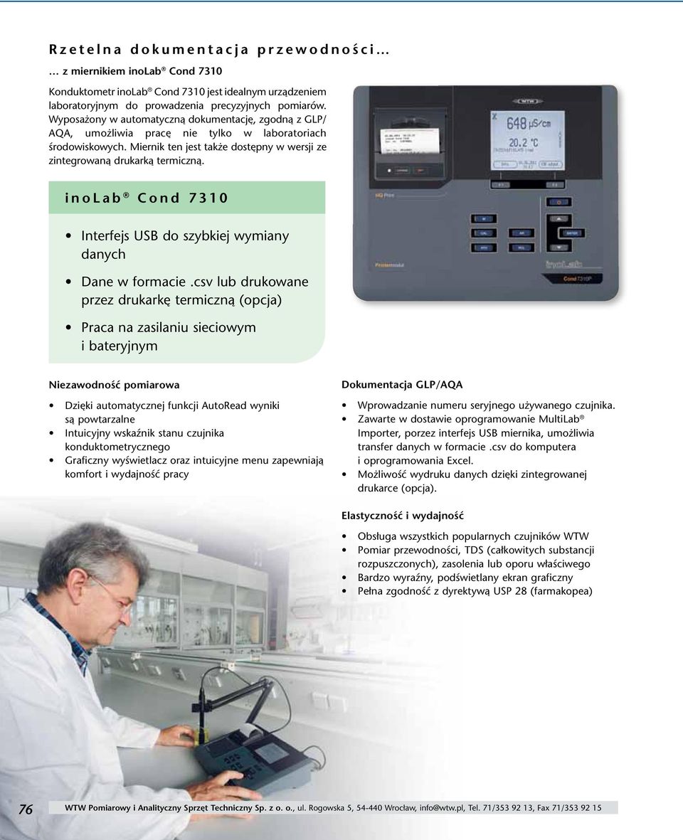 inolab Cond 7310 Interfejs USB do szybkiej wymiany danych Dane w formacie.