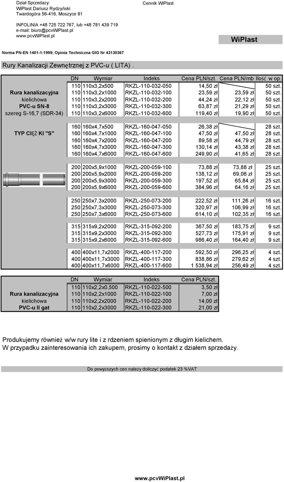 kielichowa 110 110x3,2x2000 RKZL-110-032-200 44,24 zł 22,12 zł 50 szt. PVC-u SN-8 110 110x3,2x3000 RKZL-110-032-300 63,87 zł 21,29 zł 50 szt.