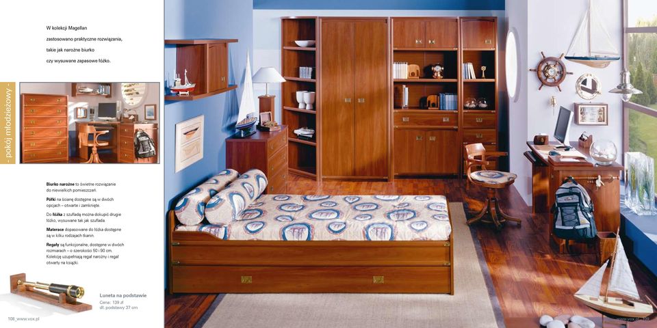 Do łóżka z szufladą można dokupić drugie łóżko, wysuwane tak jak szuflada. Materace dopasowane do łóżka dostępne są w kilku rodzajach tkanin.