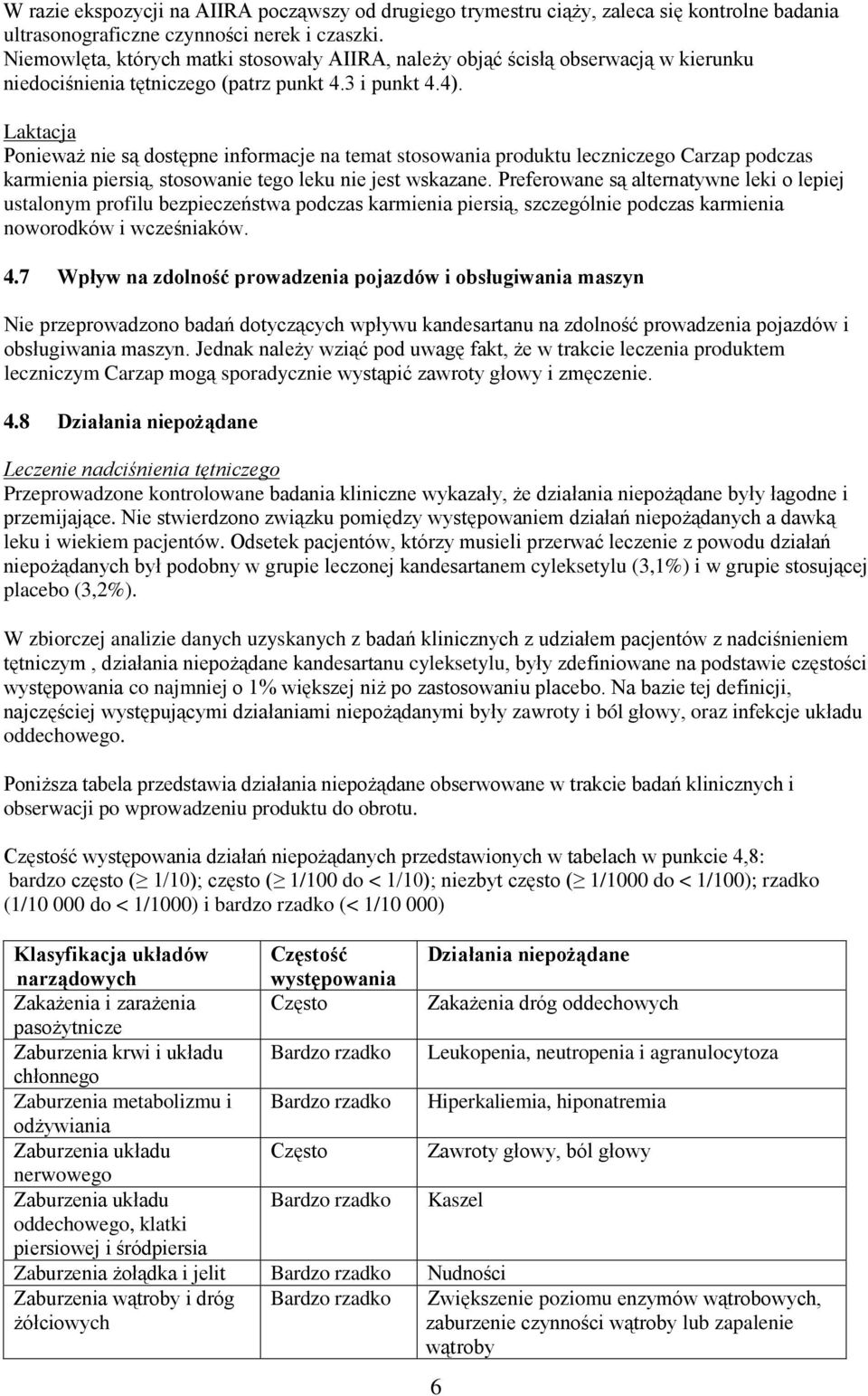 Laktacja Ponieważ nie są dostępne informacje na temat stosowania produktu leczniczego Carzap podczas karmienia piersią, stosowanie tego leku nie jest wskazane.