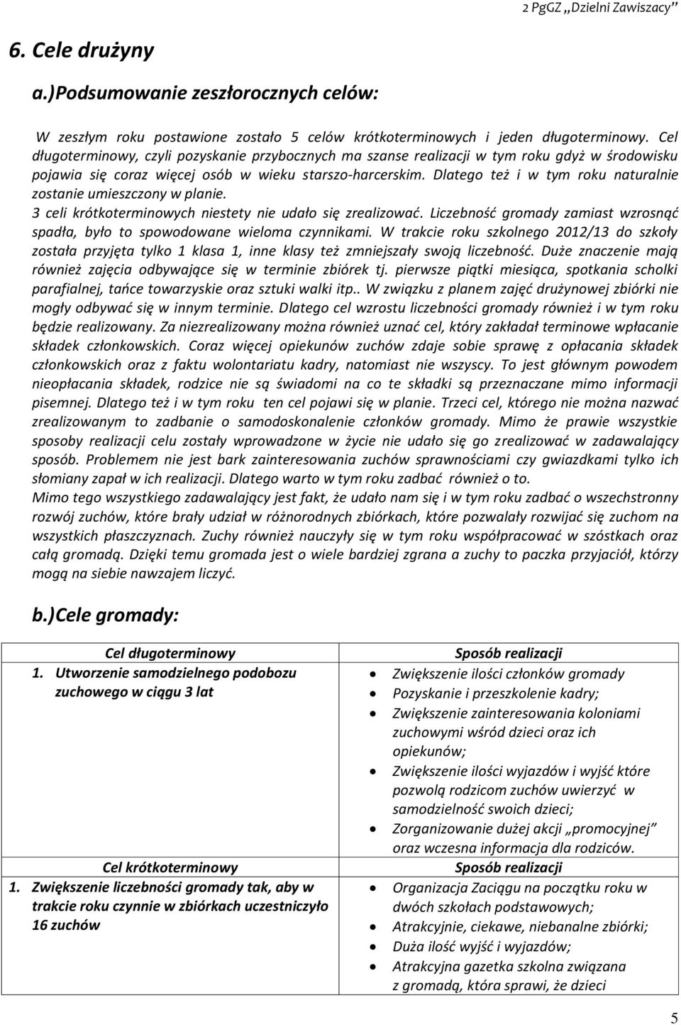 Dlatego też i w tym roku naturalnie zostanie umieszczony w planie. 3 celi krótkoterminowych niestety nie udało się zrealizować.