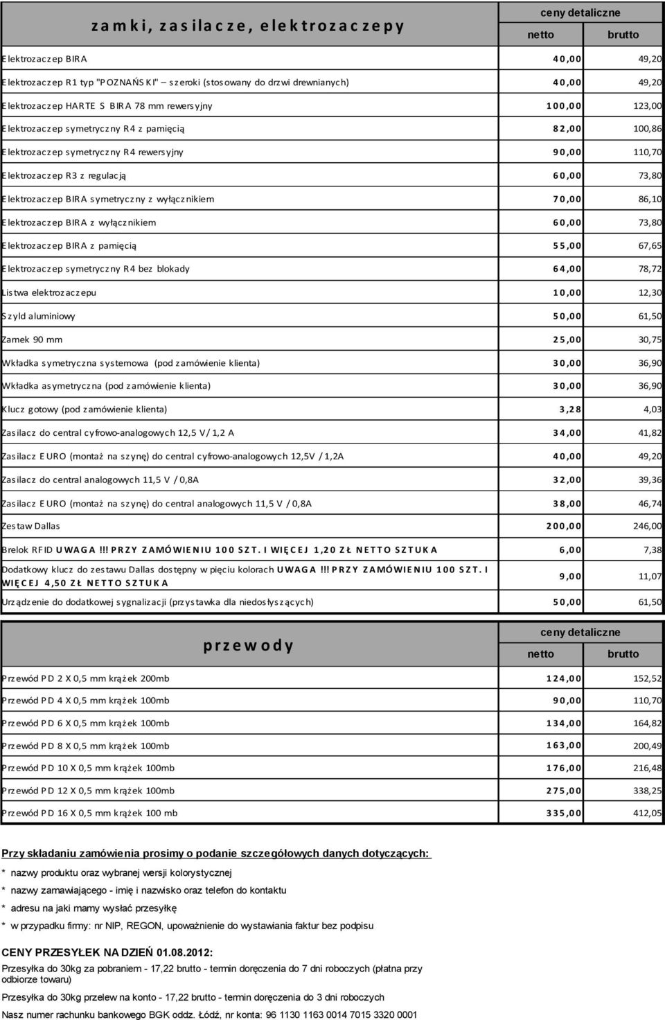 lektrozaczep BIRA z pamięcią E lektrozaczep symetryczny R4 bez blokady Listwa elektrozaczepu 1 0 0,0 0 123,00 82,00 100,86 90,00 110,70 60,00 73,80 70,00 86,10 60,00 73,80 55,00 67,65 64,00 78,72