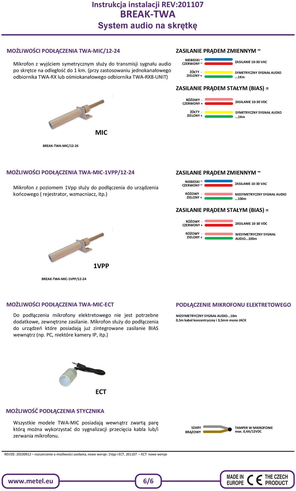 ..1Km ZASILANIE PRĄDEM STAŁYM (BIAS) = + ZASILANIE 10-30 VDC SYMETRYCZNY SYGNAŁ AUDIO.