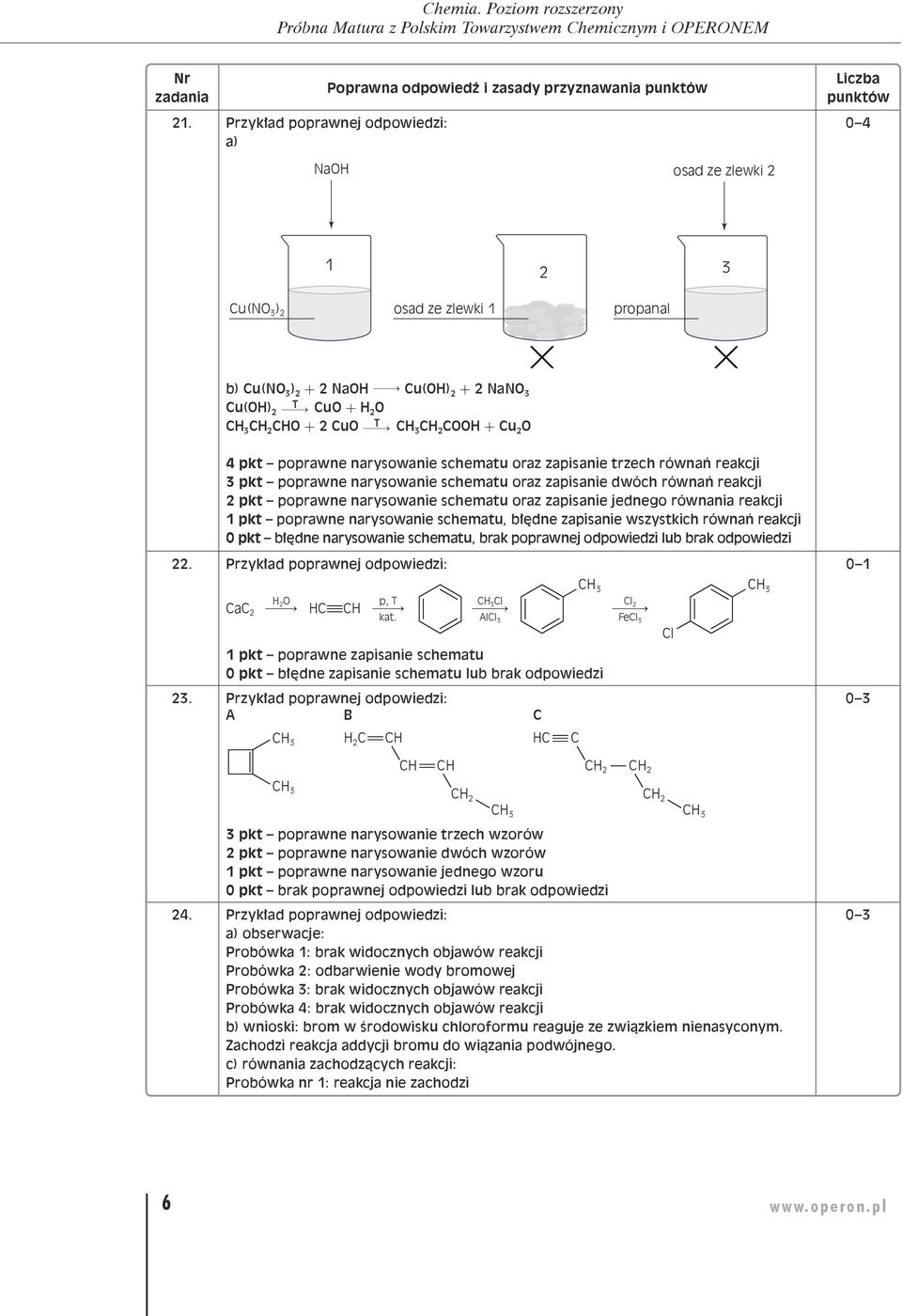 C 3 C 2 C + 2 Cu T $ C 3 C 2 C + Cu 2 4 pkt poprawne narysowanie schematu oraz zapisanie trzech równań reakcji 3 pkt poprawne narysowanie schematu oraz zapisanie dwóch równań reakcji 2 pkt poprawne