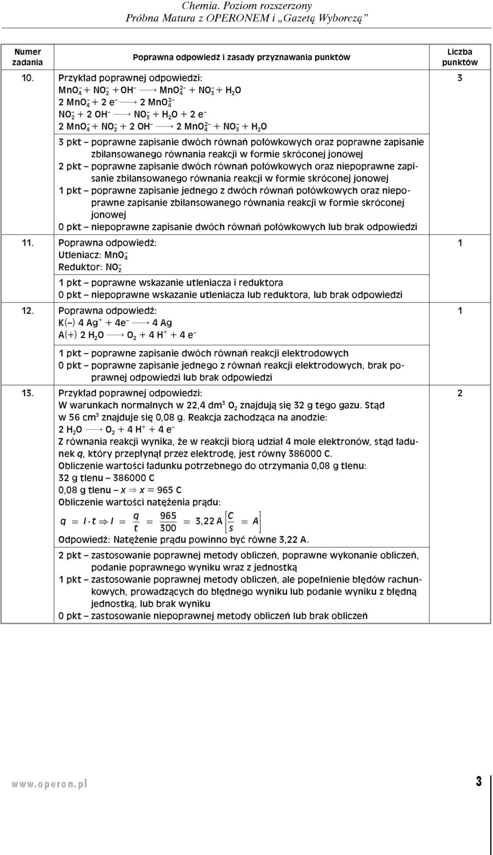dwóch równań połówkowych oraz poprawne zapisanie zbilansowanego równania reakcji w formie skróconej jonowej 2 pkt poprawne zapisanie dwóch równań połówkowych oraz niepoprawne zapisanie zbilansowanego