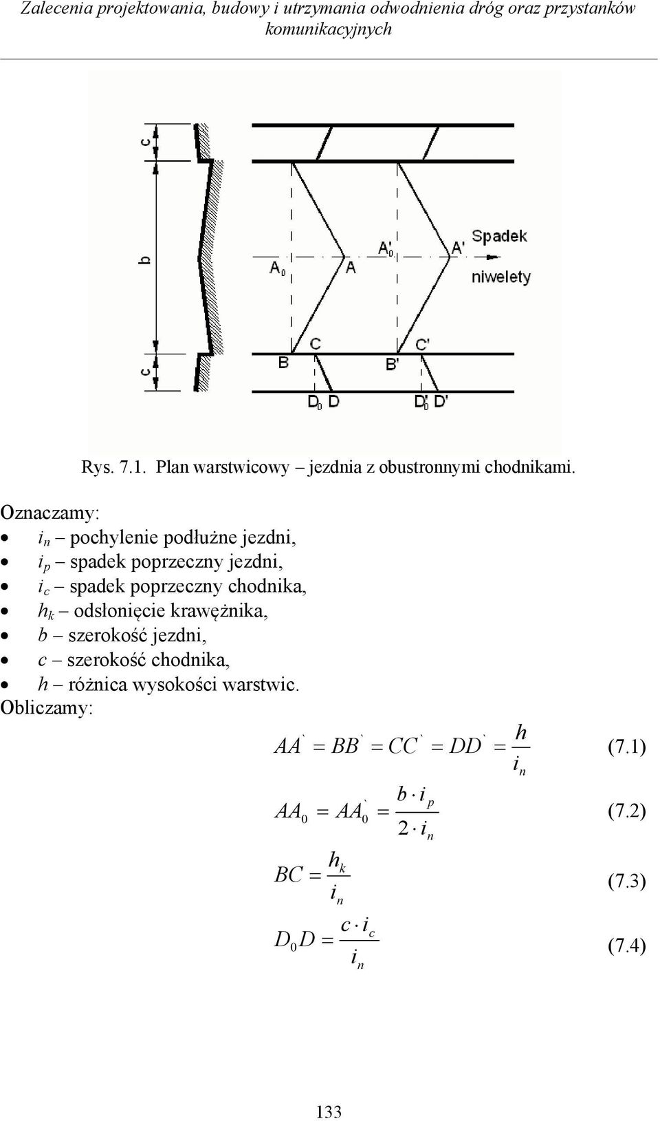 poprzeczny chodnika, h k odsonicie krawnika, b szeroko jezdni, c szeroko chodnika, h rónica