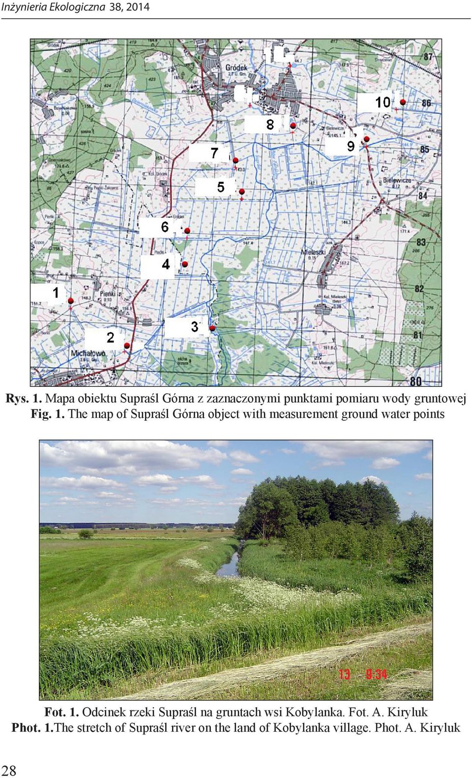 The map of Supraśl Górna object with measurement ground water points Fot. 1.