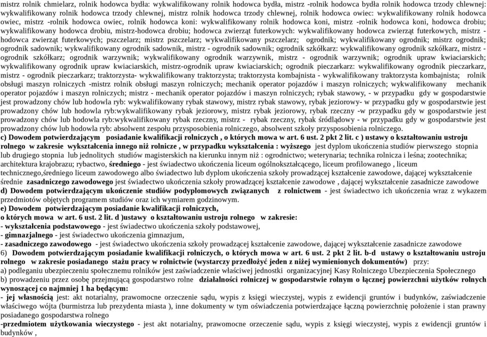 -rolnik hodowca koni, hodowca drobiu; wykwalifikowany hodowca drobiu, mistrz-hodowca drobiu; hodowca zwierząt futerkowych: wykwalifikowany hodowca zwierząt futerkowych, mistrz - hodowca zwierząt