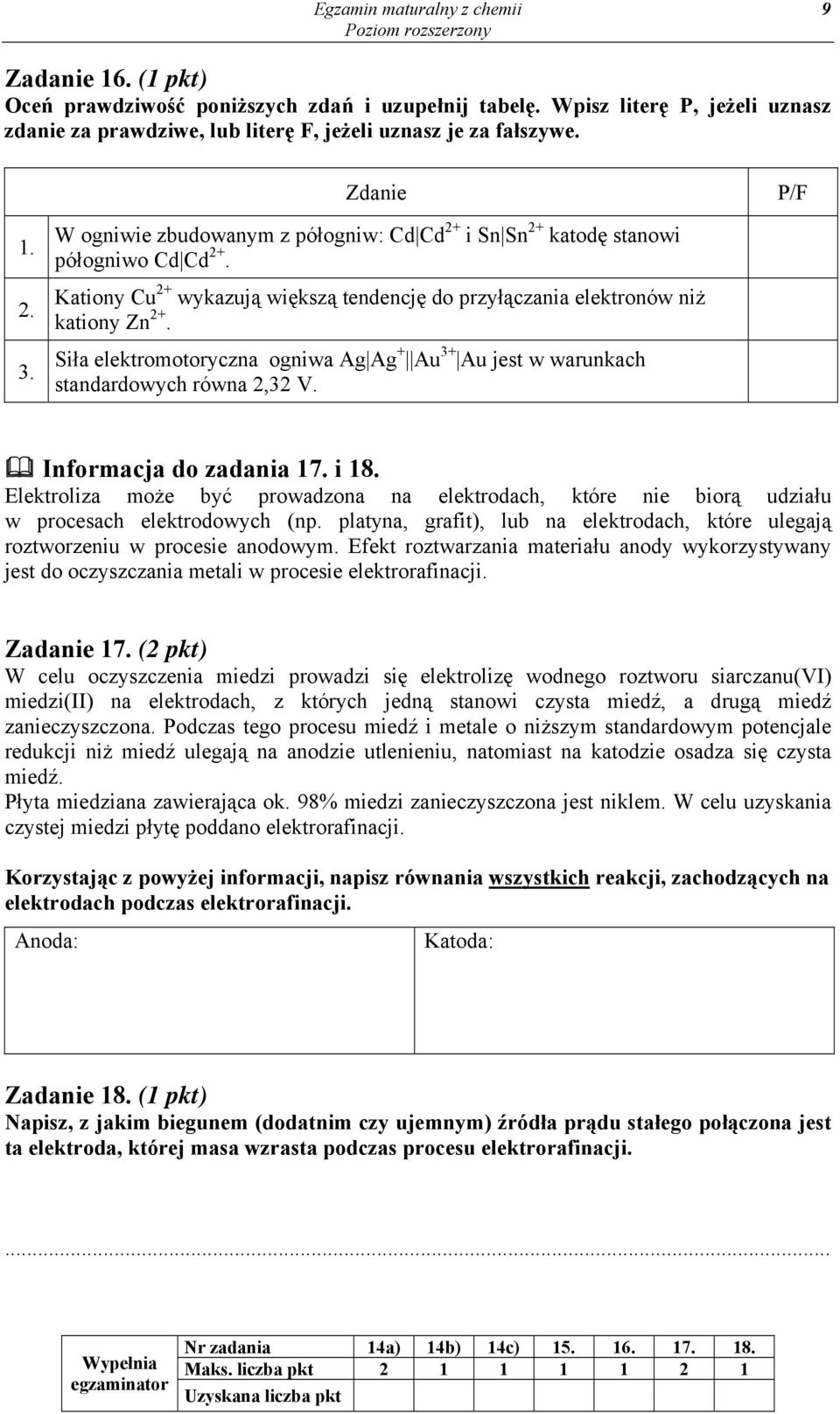 Siła elektromotoryczna ogniwa Ag Ag + Au 3+ Au jest w warunkach standardowych równa 2,32 V. Informacja do zadania 17. i 18.
