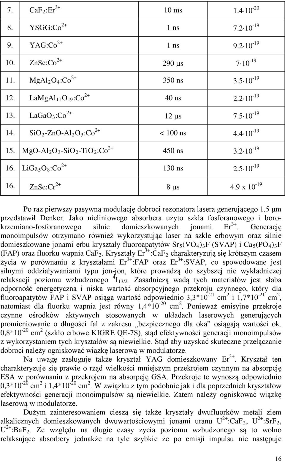 9 x 1-19 Po raz pierwszy pasywną modulację dobroci rezonatora lasera generującego 1.5 μm przedstawił Denker.