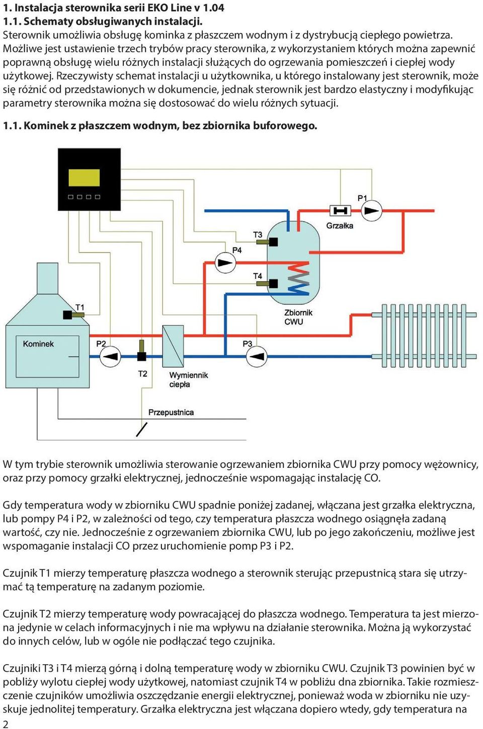 Rzeczywisty schemat instalacji u użytkownika, u którego instalowany jest sterownik, może się różnić od przedstawionych w dokumencie, jednak sterownik jest bardzo elastyczny i modyfikując parametry