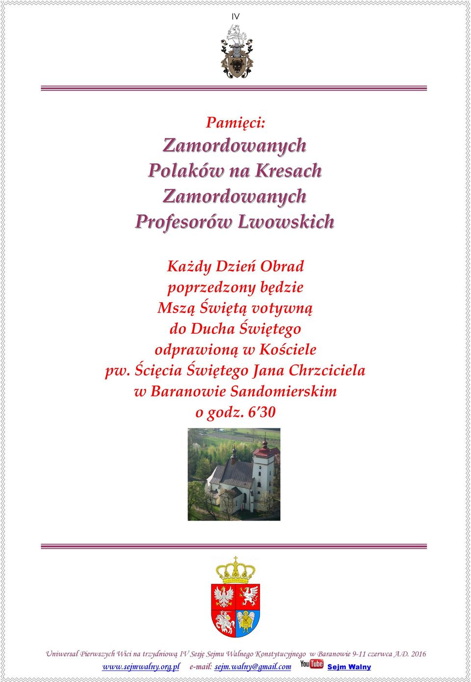 Świętą votywną do Ducha Świętego odprawioną w Kościele pw.