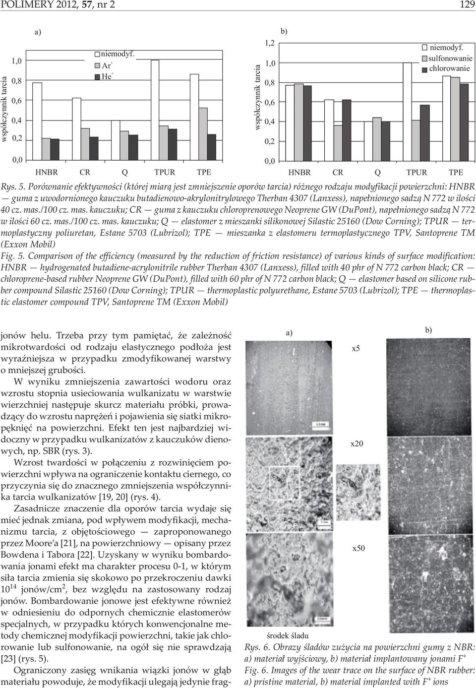 Porównanie efektywnoœci (której miar¹ jest zmniejszenie oporów tarci ró nego rodzaju modyfikacji powierzchni: HNBR guma z uwodornionego kauczuku butadienowo-akrylonitrylowego Therban 437 (Lanxess),