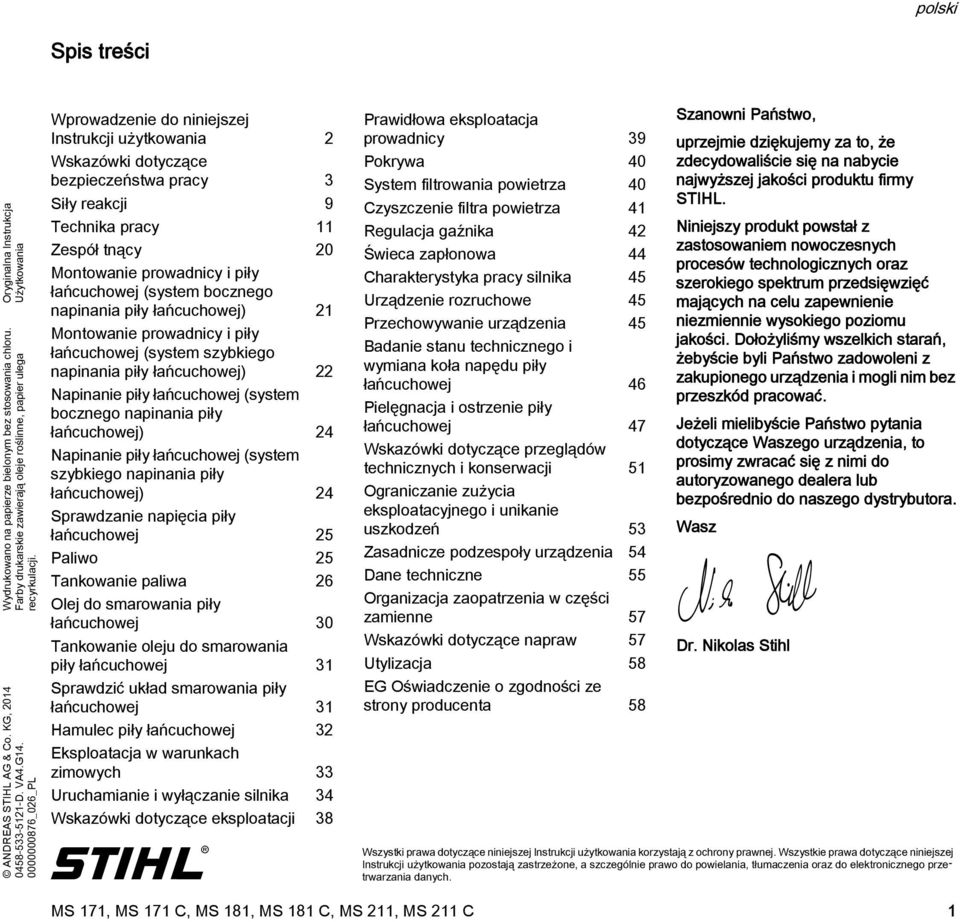 Stihl Ms 171 181 211 Instrukcja Uzytkowania Pdf Darmowe Pobieranie