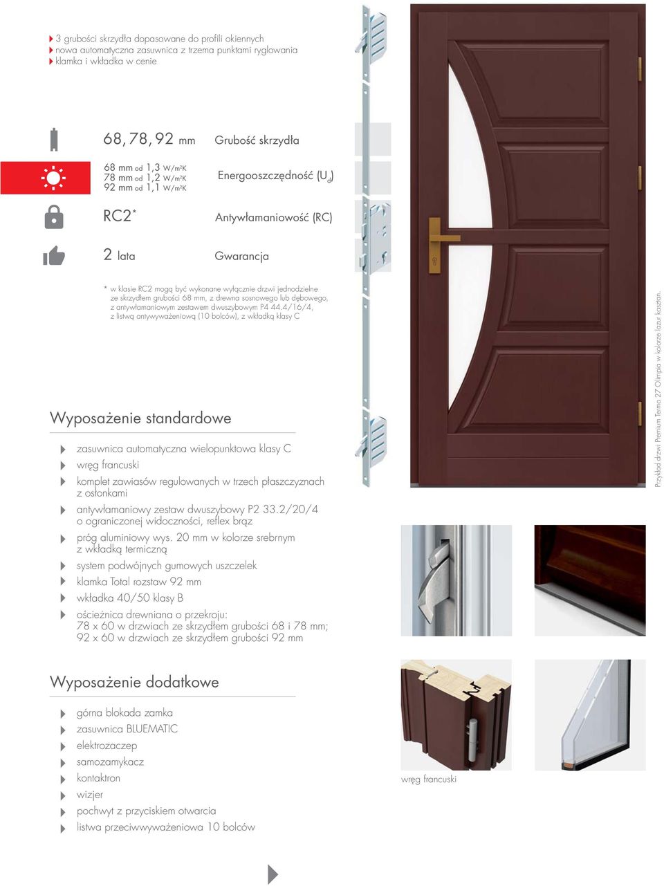sosnowego lub dębowego, z antywłamaniowym zestawem dwuszybowym P4 44.