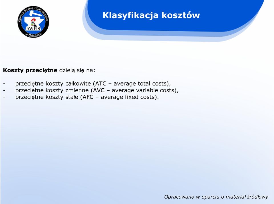 - przeciętne koszty zmienne (AVC average variable