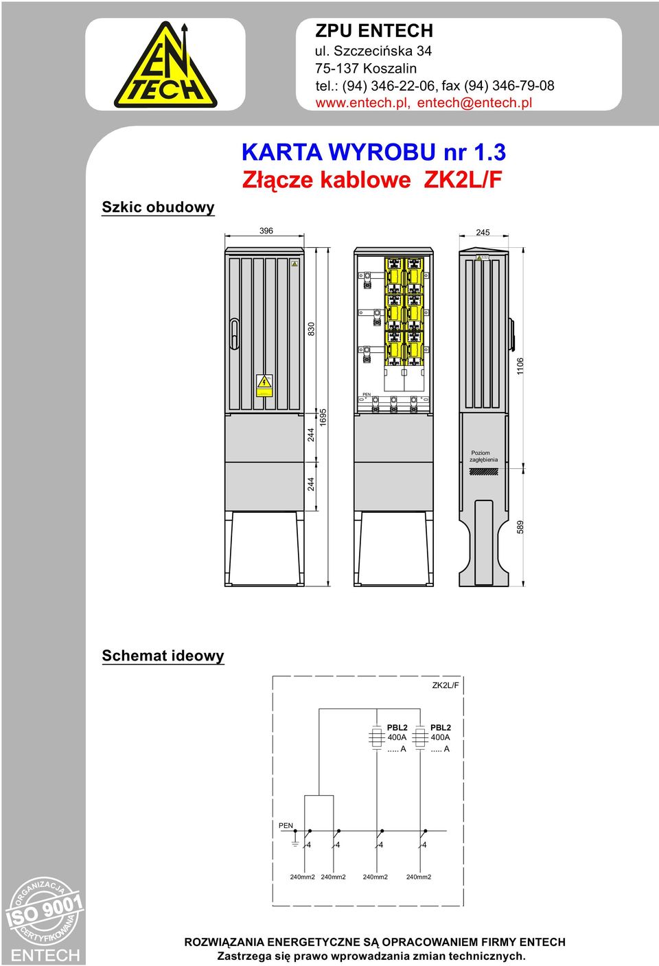 3 Złącze kablowe ZK2L/ 396 25 2 2 830 1695 Poziom zagłębienia 1106 589 Schemat ideowy ZK2L/
