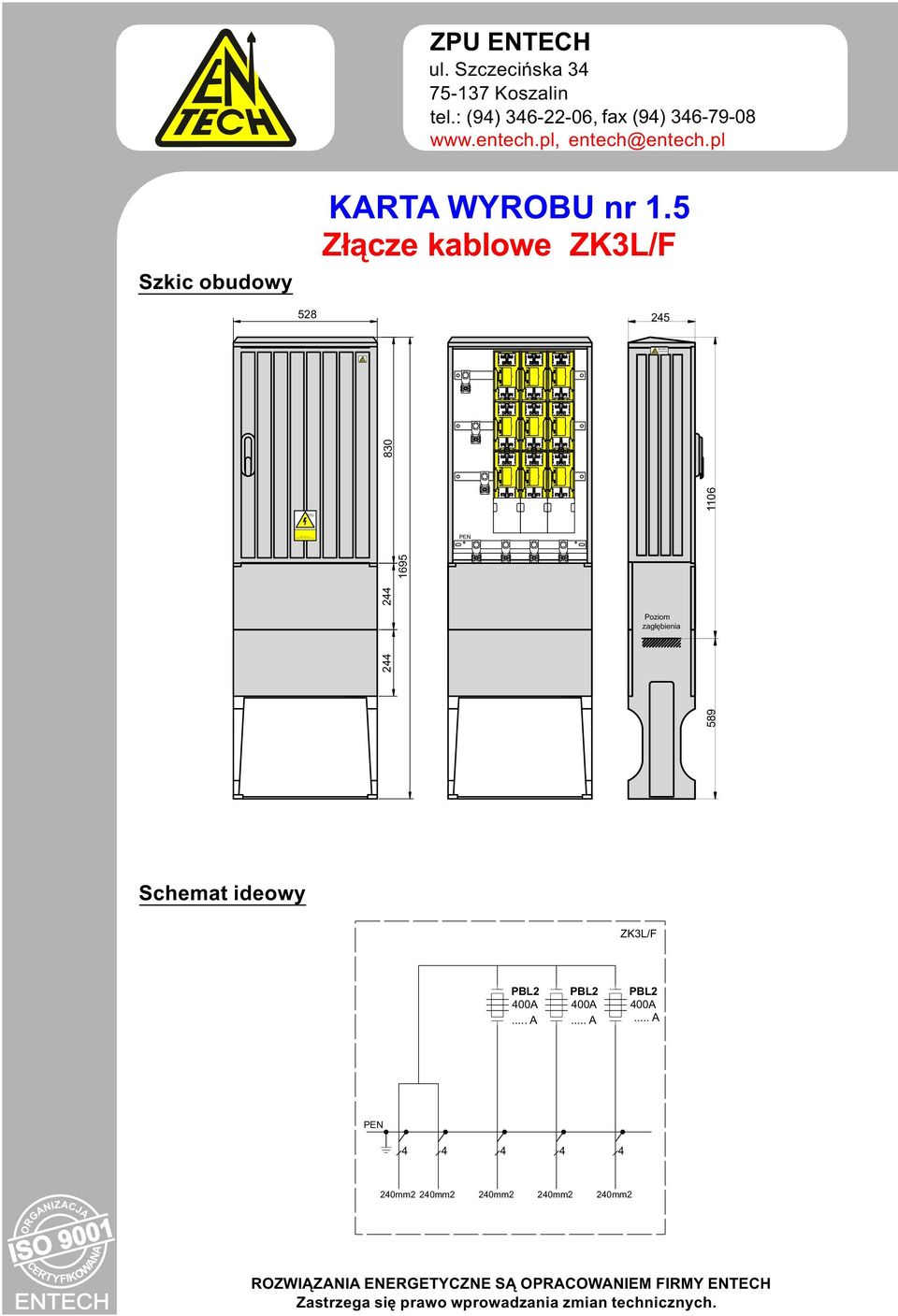 5 Złącze kablowe ZK3L/ 528 25 2 2 830 1695 Poziom zagłębienia 1106 589 Schemat ideowy ZK3L/ PBL2