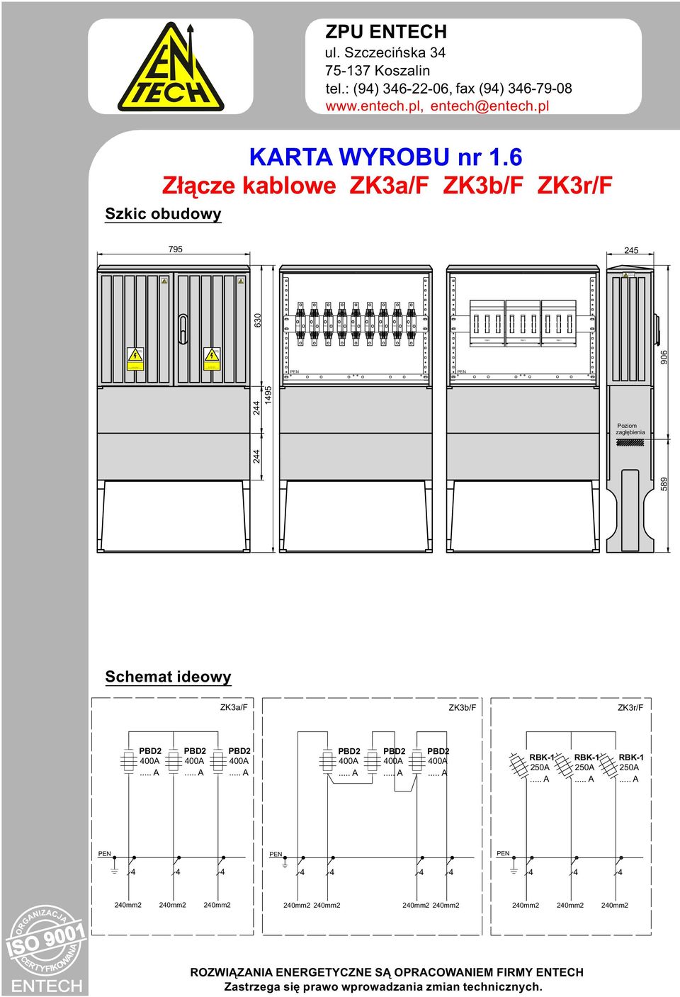 6 Złącze kablowe ZK3a/ ZK3b/ ZK3r/ Szkic obudowy 795 25 2 2 630 195 Poziom zagłębienia 906 589 Schemat ideowy ZK3a/ ZK3b/ ZK3r/ PBD2 00A PBD2