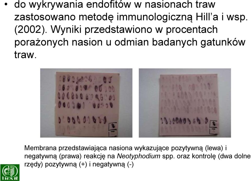 traw Membrana przedstawiająca nasiona wykazujące pozytywną (lewa) i negatywną (prawa)