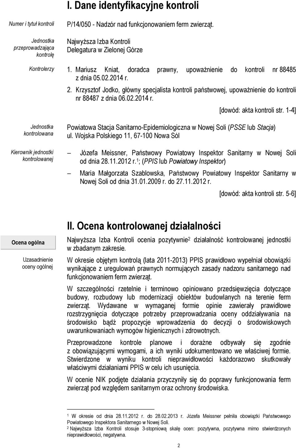 Krzysztof Jodko, główny specjalista kontroli państwowej, upoważnienie do kontroli nr 88487 z dnia 06.02.2014 r. [dowód: akta kontroli str.