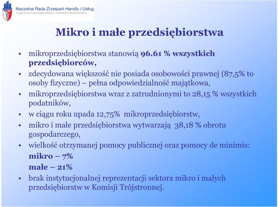 mikroprzedsiębiorstwa wraz z zatrudnionymi to 28,15 % wszystkich podatników, w ciągu roku upada 12,75% mikroprzedsiębiorstw, mikro i małe