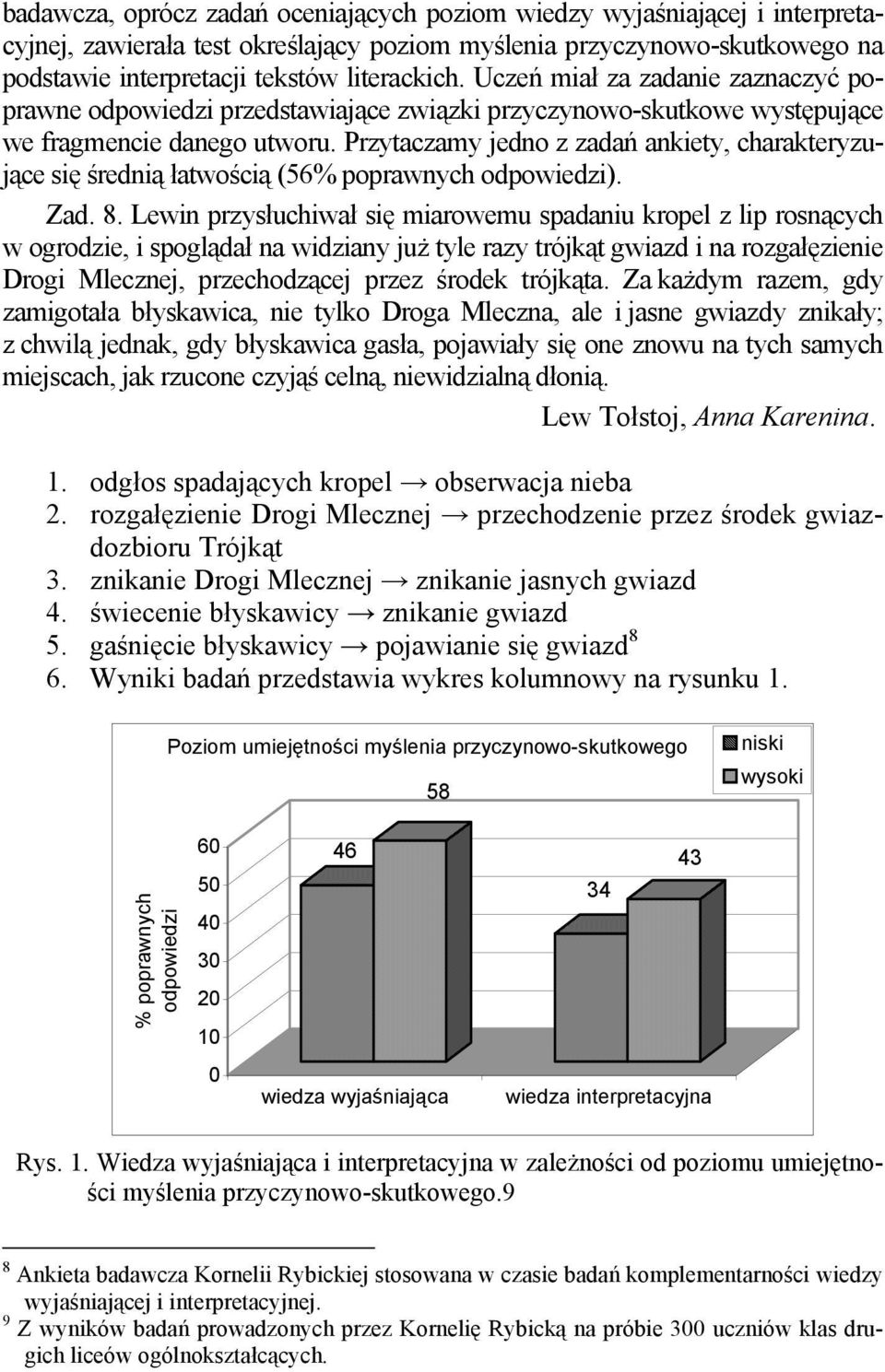 Przytaczamy jedno z zadań ankiety, charakteryzujące się średnią łatwością (56% poprawnych odpowiedzi). Zad. 8.