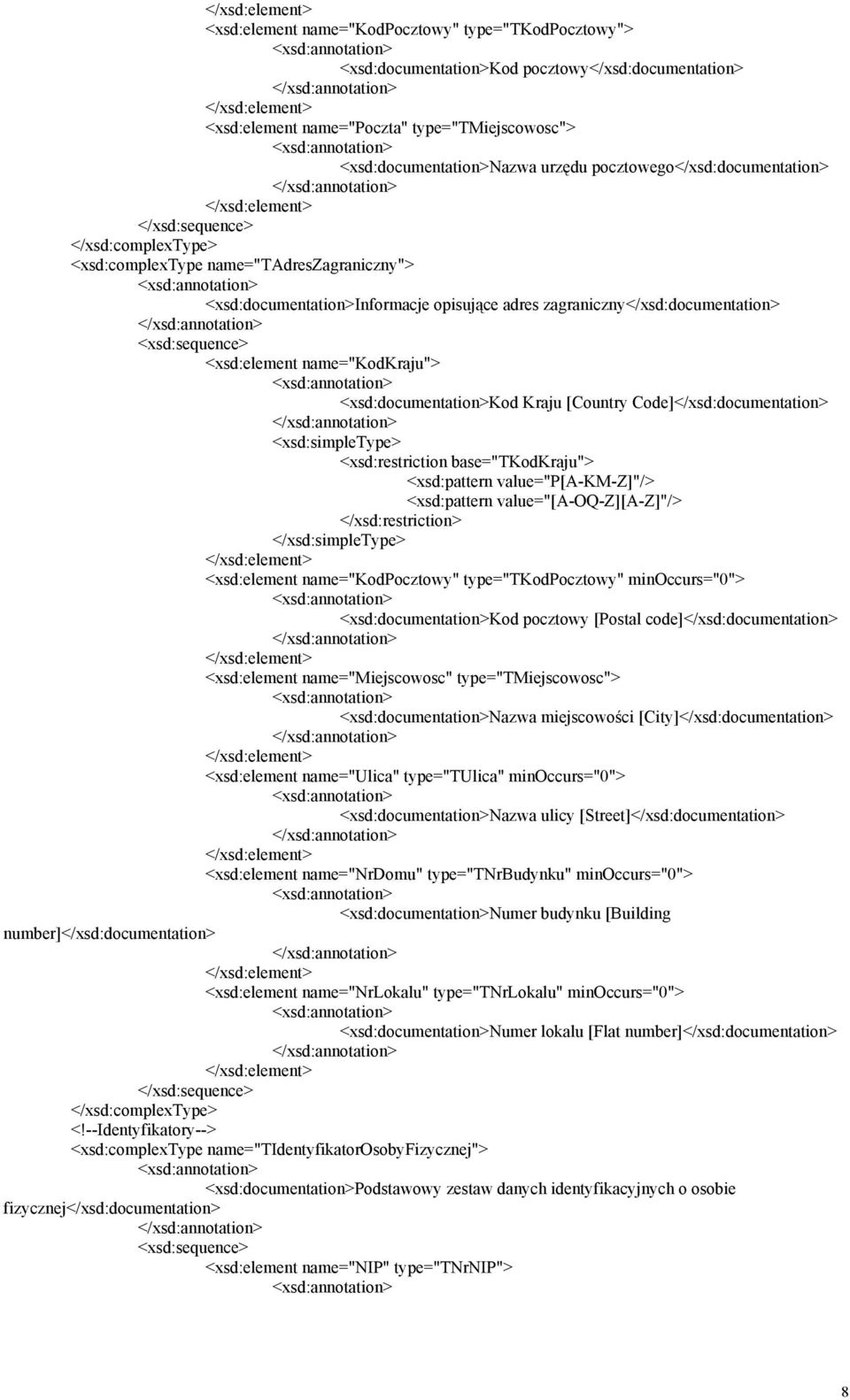 name="kodkraju"> <xsd:documentation>kod Kraju [Country Code]</xsd:documentation> <xsd:simpletype> <xsd:restriction base="tkodkraju"> <xsd:pattern value="p[a-km-z]"/> <xsd:pattern