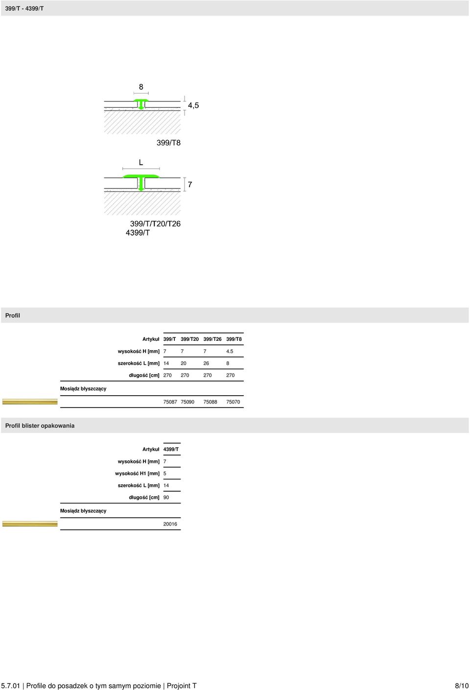 75087 75090 75088 75070 blister opakowania Artykuł 4399/T wysokość H1 [mm] 5