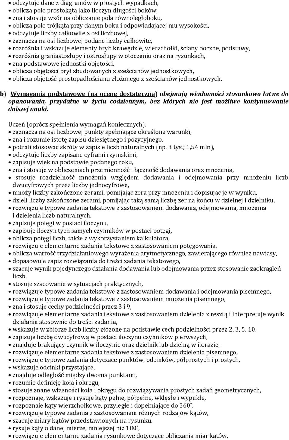 podstawy, rozróżnia graniastosłupy i ostrosłupy w otoczeniu oraz na rysunkach, zna podstawowe jednostki objętości, oblicza objętości brył zbudowanych z sześcianów jednostkowych, oblicza objętość