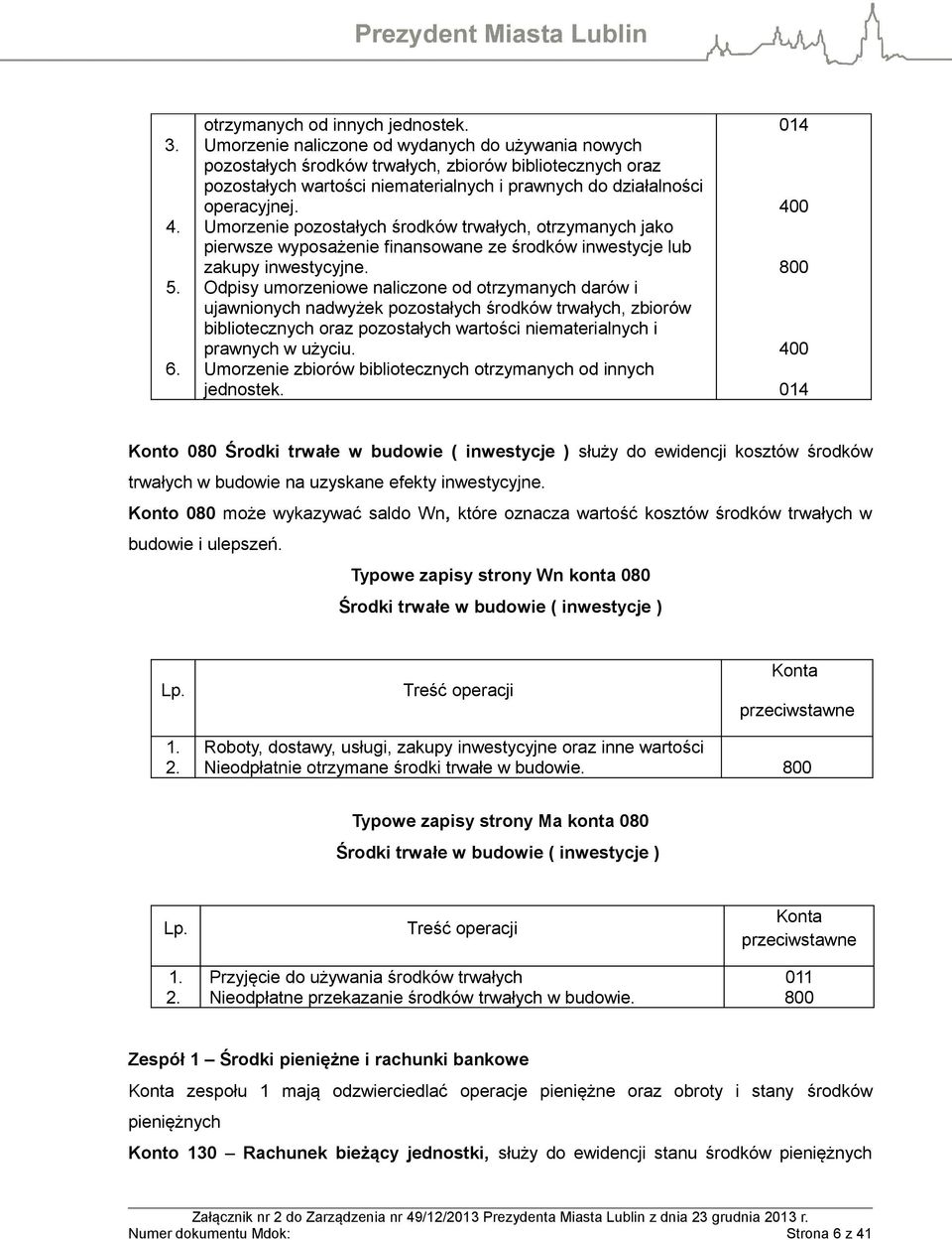 Umorzenie pozostałych środków trwałych, otrzymanych jako pierwsze wyposażenie finansowane ze środków inwestycje lub zakupy inwestycyjne.