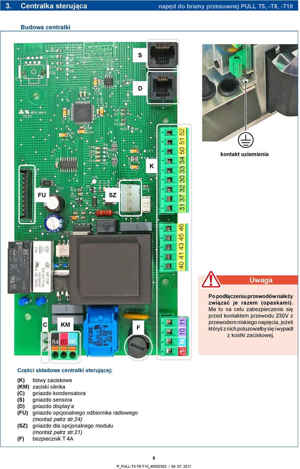 Ma to na celu zabezpieczenie się przed kontaktem przewodu 230V z przewodem niskiego napięcia, jeżeli któryś z nich poluzowałby się i wypadł z kostki zaciskowej.