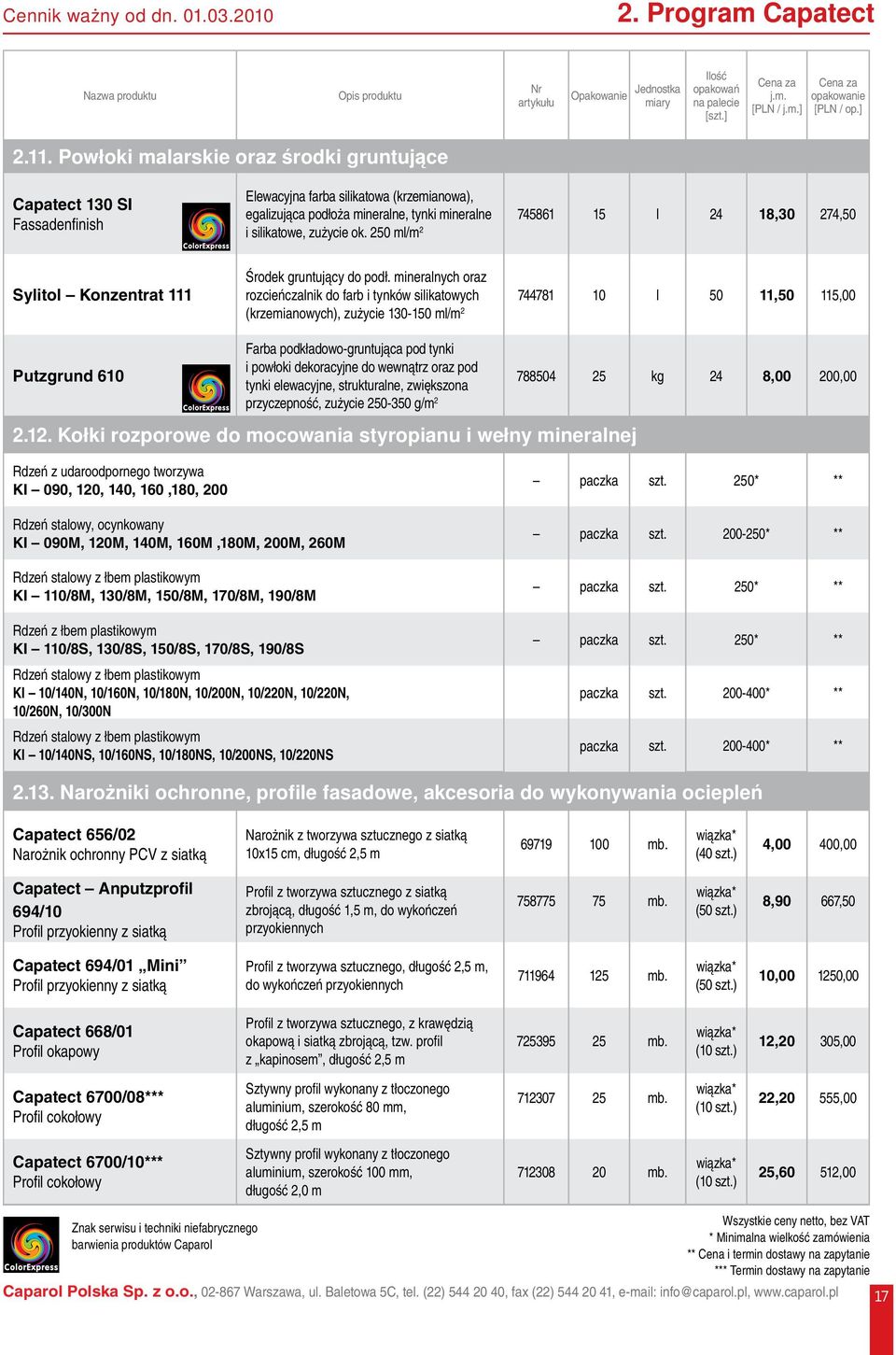 silikatowe, zużycie ok. 250 ml/m 2 Sylitol Konzentrat 111 Putzgrund 610 Środek gruntujący do podł.