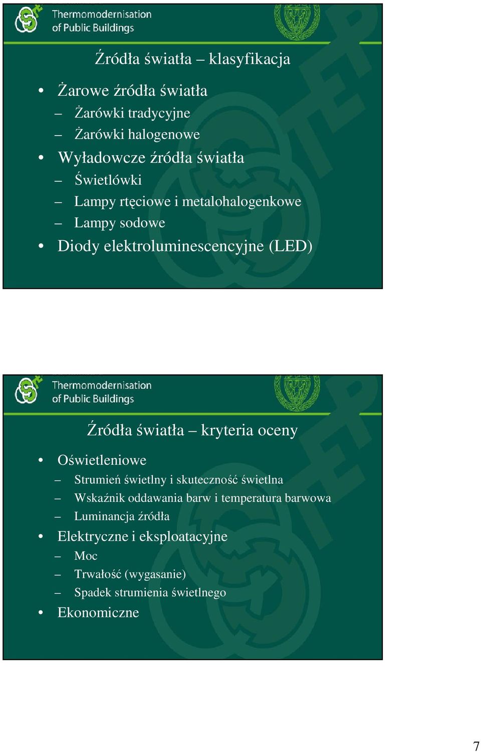 kryteria oceny Oświetleniowe Strumień świetlny i skuteczność świetlna Wskaźnik oddawania barw i temperatura