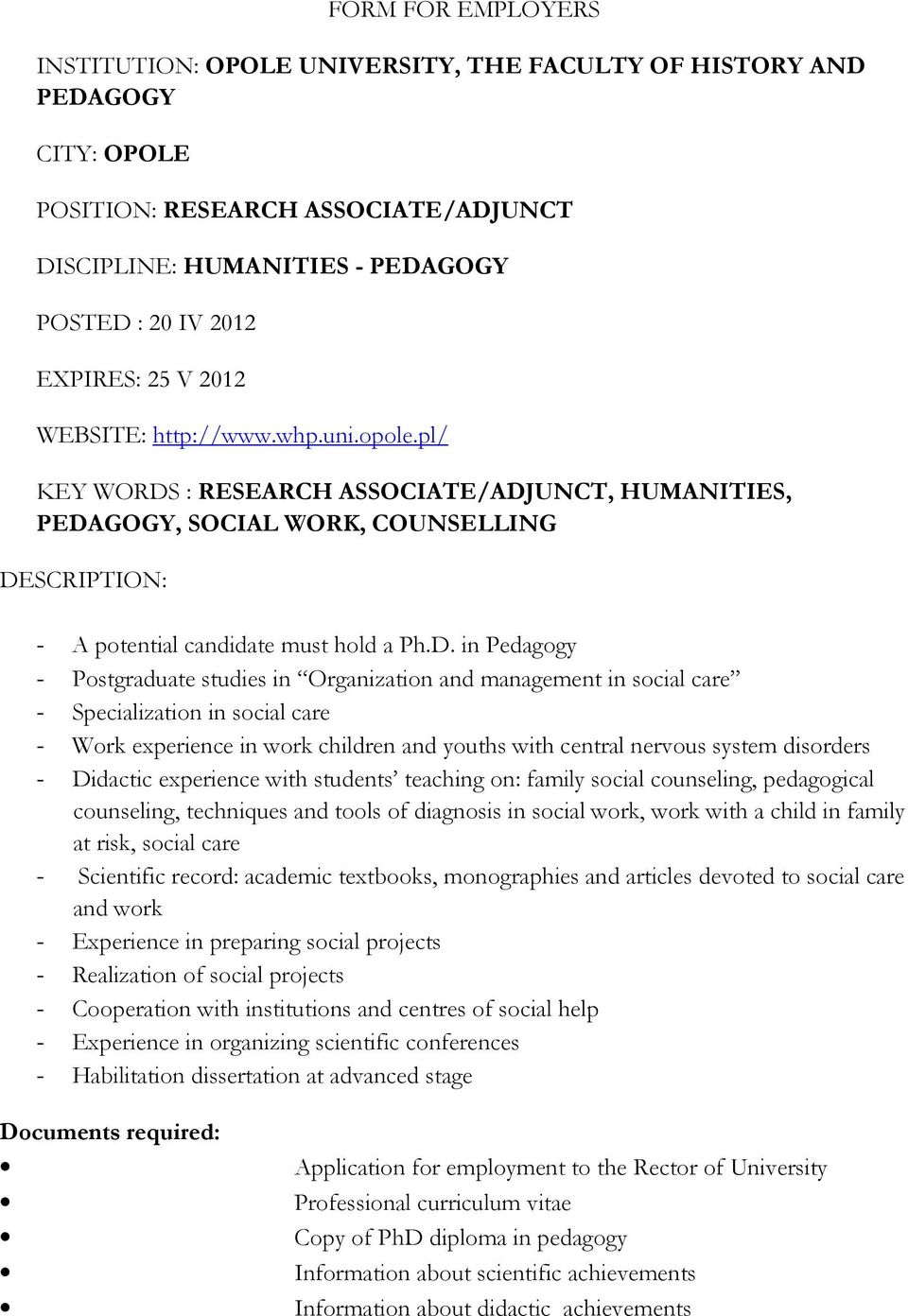 : RESEARCH ASSOCIATE/ADJ