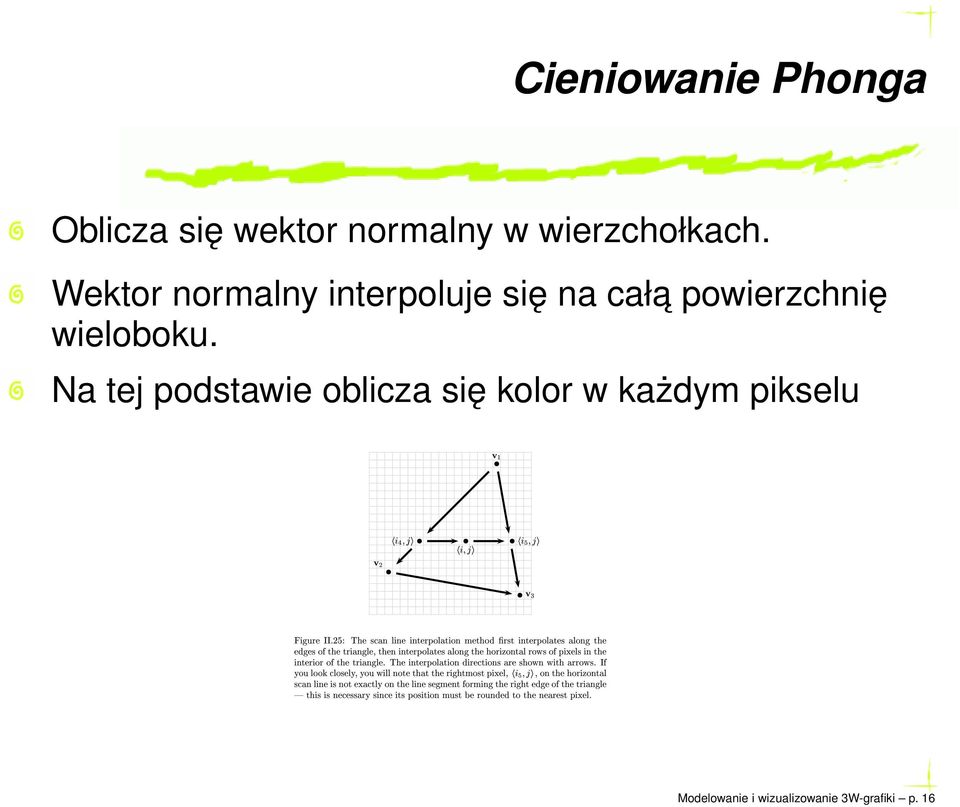 Ø ÔÓ ØÓÒ ÑÙ Ø ÖÓÙÒ ØÓ Ø ÒÖ Ø ÔÜÐº Ú ½ Ú Cieniowanie Phonga Oblicza się wektor normalny w wierzchołkach.