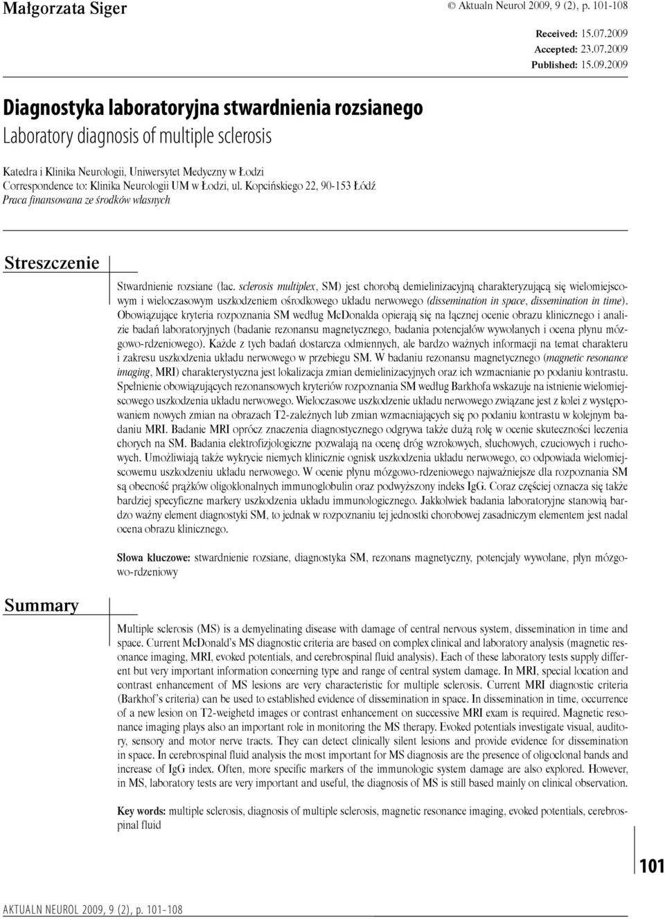 Accepted: 23.07.2009 