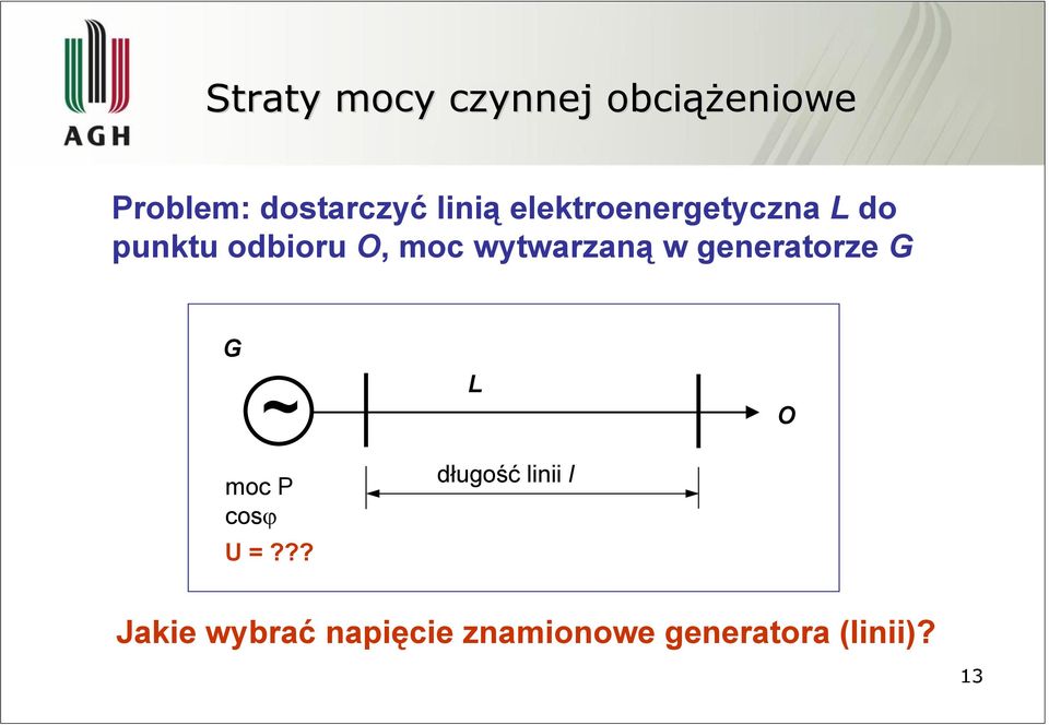 wytwarzaną w generatorze G G ~ L O moc P cosϕ U =?