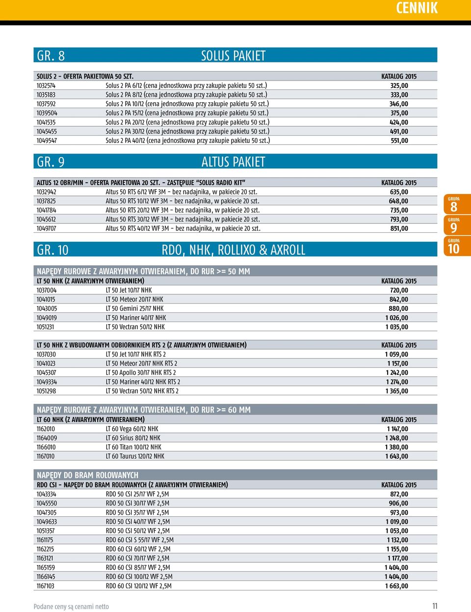 ) 346,00 1039504 Solus 2 PA 15/12 (cena jednostkowa przy zakupie pakietu 50 szt.) 375,00 1041535 Solus 2 PA 20/12 (cena jednostkowa przy zakupie pakietu 50 szt.