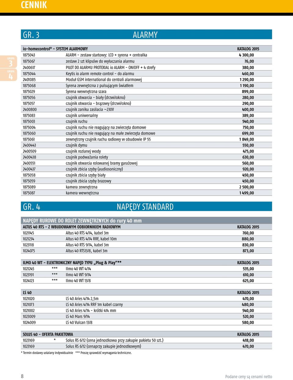 zewnętrzna z pulsującym światłem 1 190,00 1875029 Syrena wewnętrzna szara 899,00 1875056 czujnik otwarcia - biały (drzwi/okno) 280,00 1875057 czujnik otwarcia - brązowy (drzwi/okno) 290,00 2400800