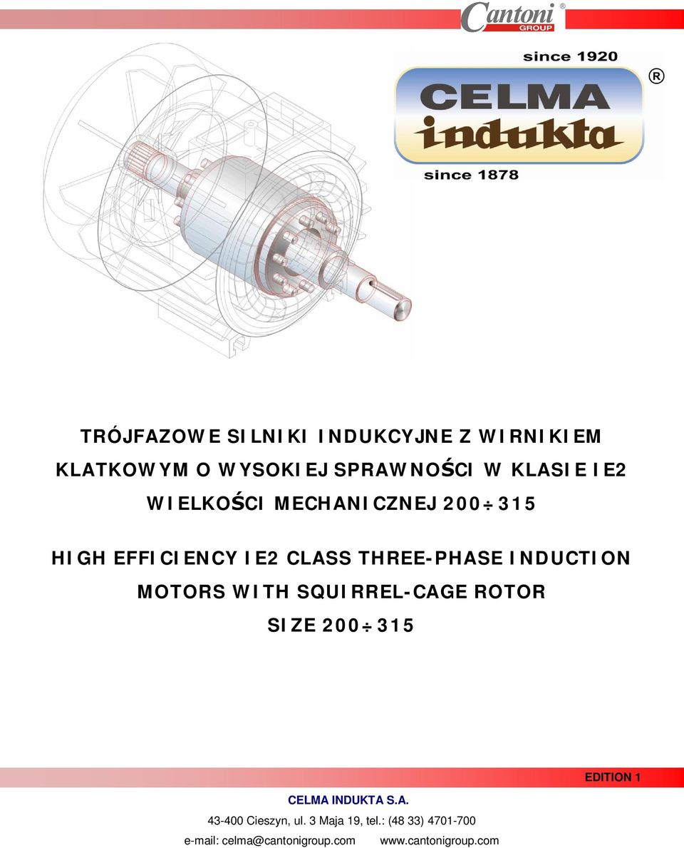 WITH SQUIRREL-CAGE ROTOR SIZE 200 315 EDITION 1 CELMA INDUKTA S.A. 43-400 Cieszyn, ul.