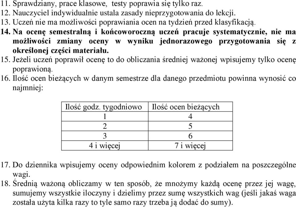 Na ocenę semestralną i końcoworoczną uczeń pracuje systematycznie, nie ma możliwości zmiany oceny w wyniku jednorazowego przygotowania się z określonej części materiału. 1.