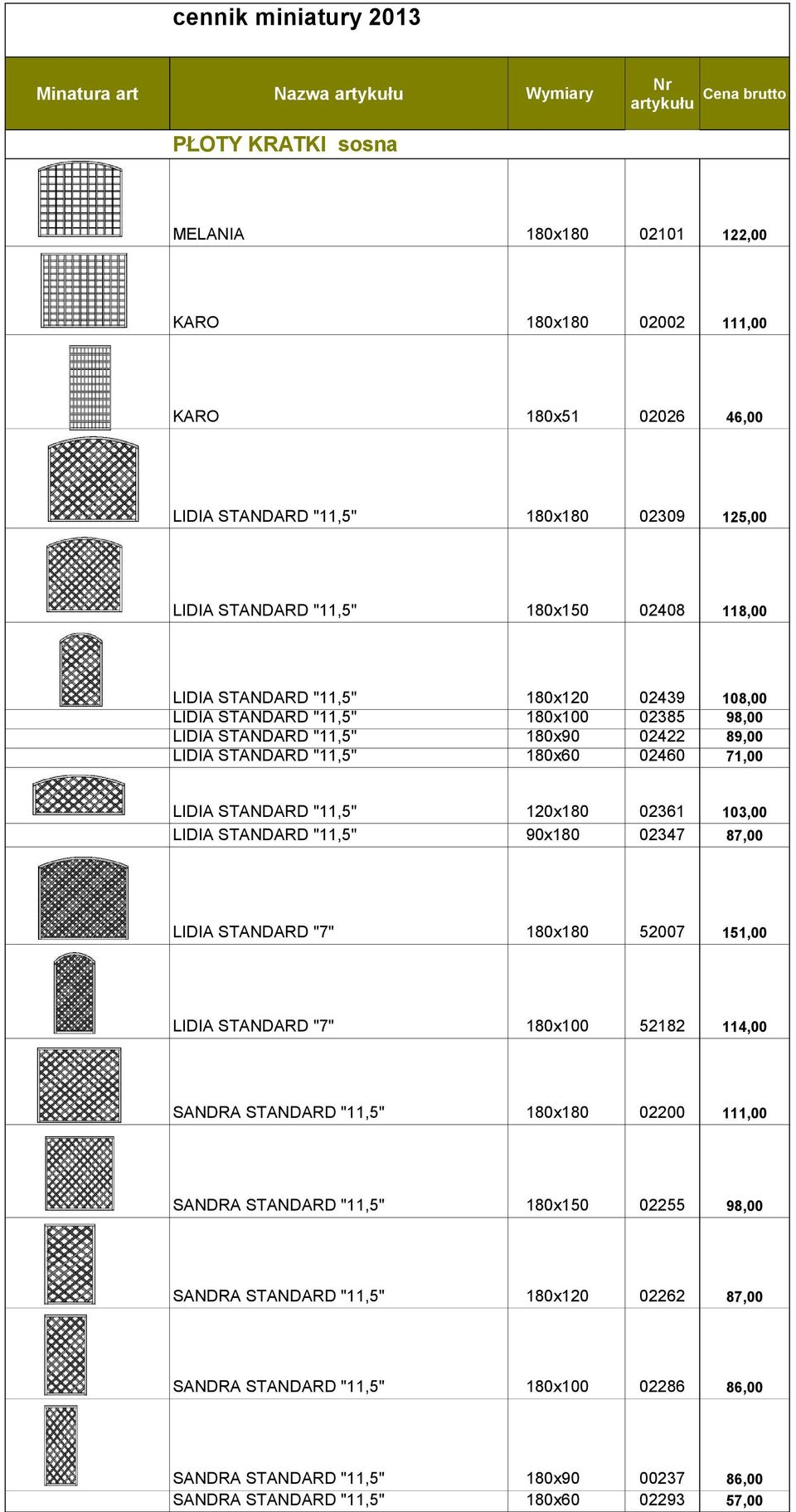 89,00 71,00 LIDIA STANDARD "11,5" LIDIA STANDARD "11,5" 120x180 02361 02347 103,00 LIDIA STANDARD "7" 52007 151,00 LIDIA STANDARD "7" 52182 114,00 SANDRA STANDARD "11,5" 02200 111,00