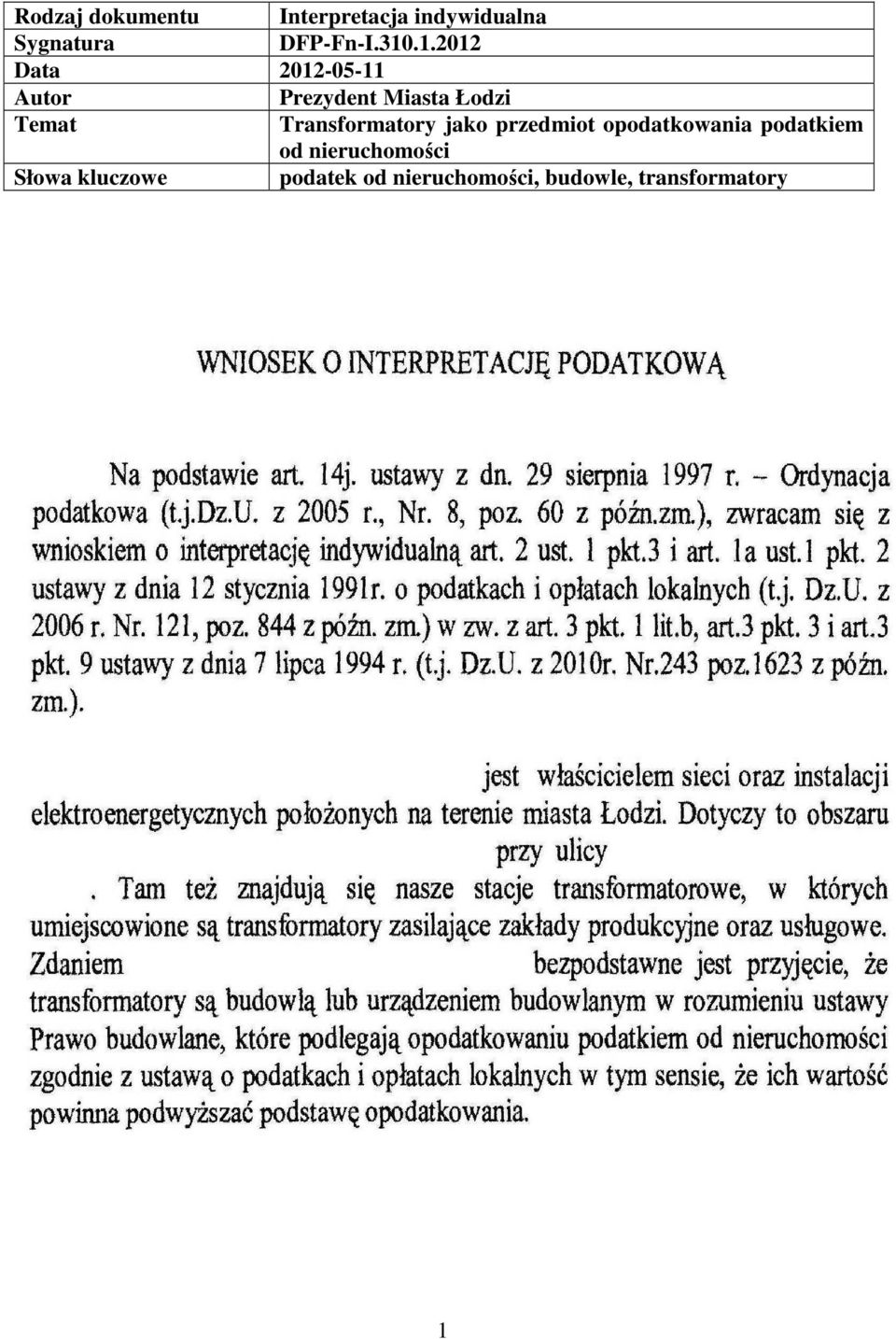 Transformatory jako przedmiot opodatkowania podatkiem od