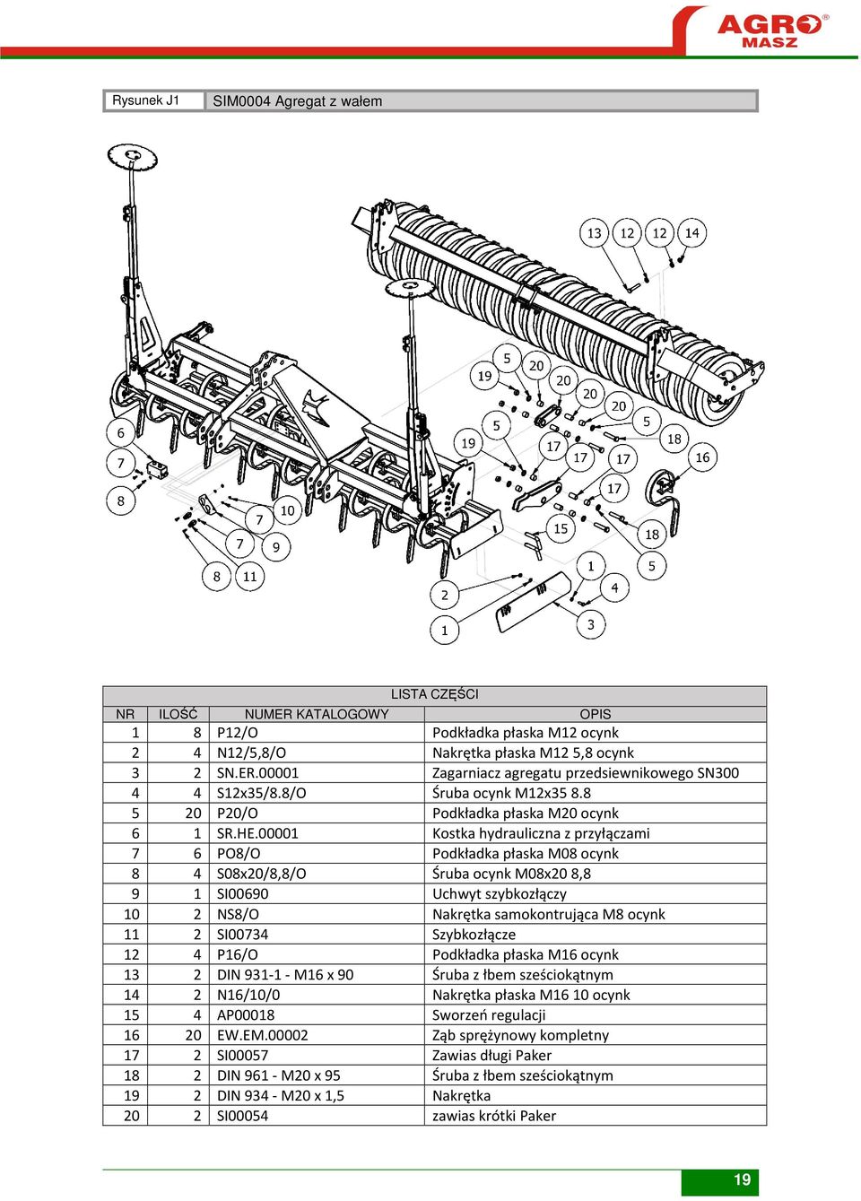 00001 Kostka hydrauliczna z przyłączami 7 6 PO8/O Podkładka płaska M08 ocynk 8 4 S08x20/8,8/O Śruba ocynk M08x20 8,8 9 1 SI00690 Uchwyt szybkozłączy 10 2 NS8/O Nakrętka samokontrująca M8 ocynk 11 2