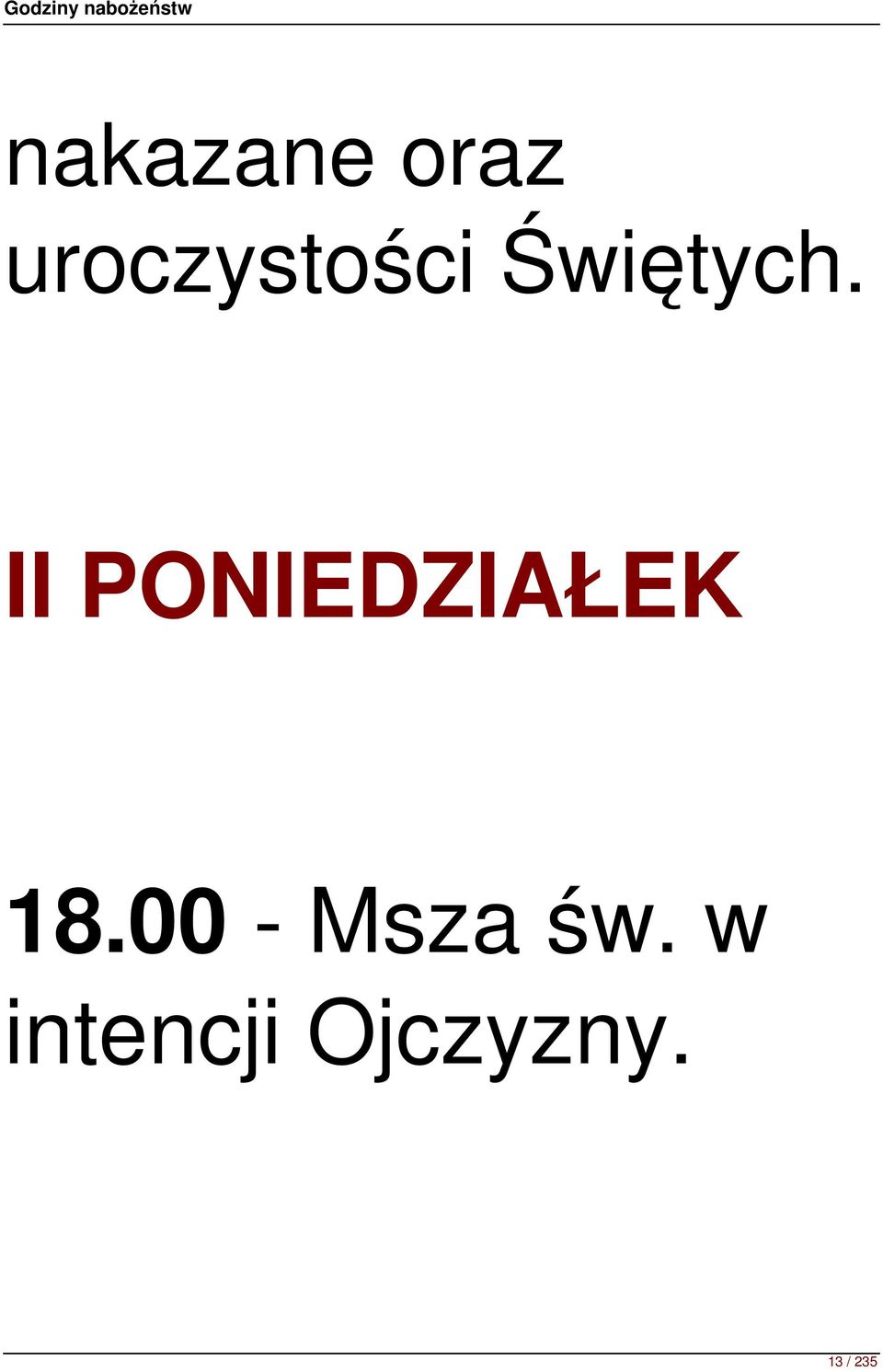 II PONIEDZIAŁEK 18.